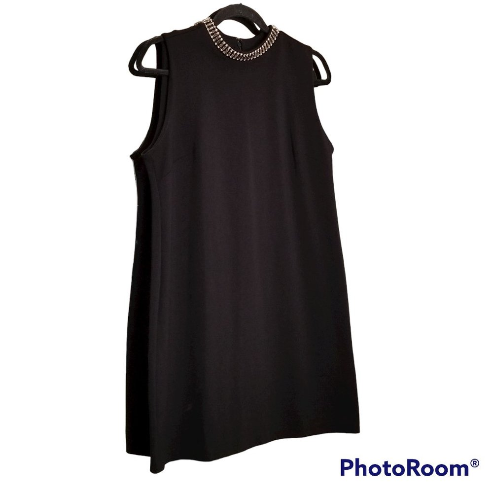 Adrienne Vittadini Rhinestone Collar Black Dress, Size 8